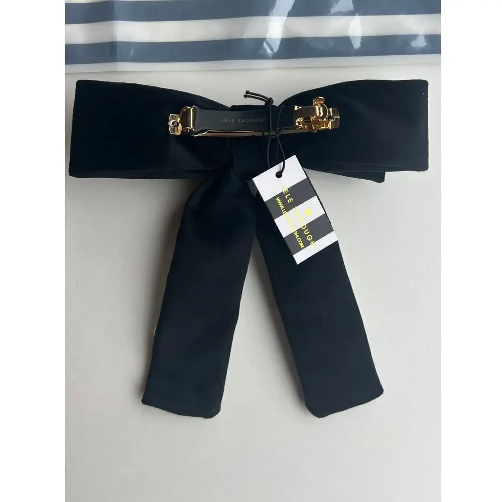 Lele Sadoughi Pearl Velvet Bow Barrette Black NWT